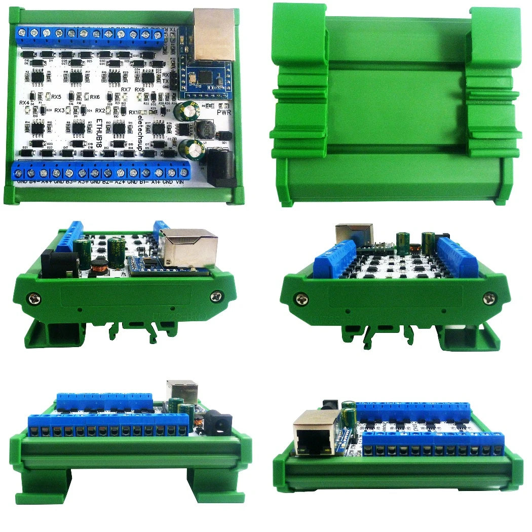 1 to 8 Ethernet Network RJ45 to 8 Port RS485 HUB Converter for UDP TCP Modbus TCP RTU MQTT HTTP PLC Configuration Software Vue
