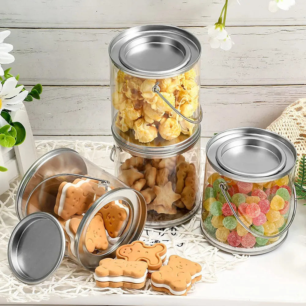 12pc Paint Cans Clear Small Empty Cans with Lids Mini Transparent Bucket with Lid Art Can Containers for Crafts Candy DIY Decor Vue