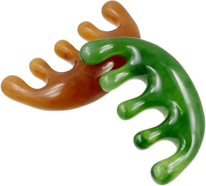 Big Teeth Head Acupoint Green 5-Tooth Meridian Blood Massage Comb Resin Large-Tooth Head Massage Tool 5-Paw Half Round Shap Comb Vue