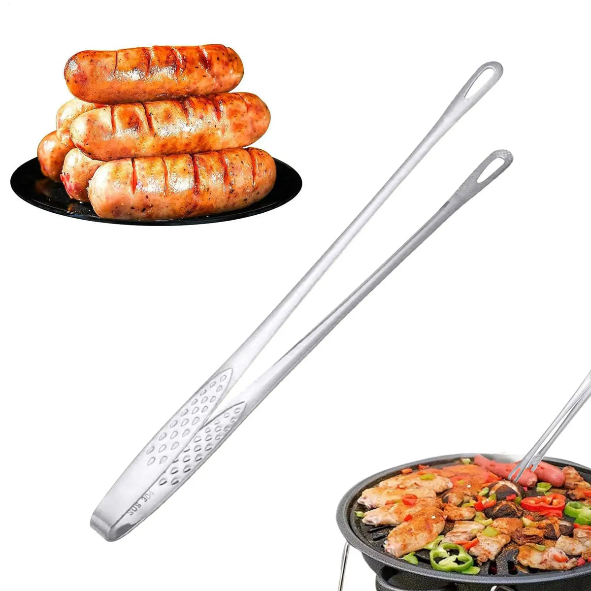 Outdoor Grill Tongs 24cm Grill Stainless Steel Nonslip Bakery Food Tong Portable Steak Clamp with Comfortable Grip Kitchen Food Vue