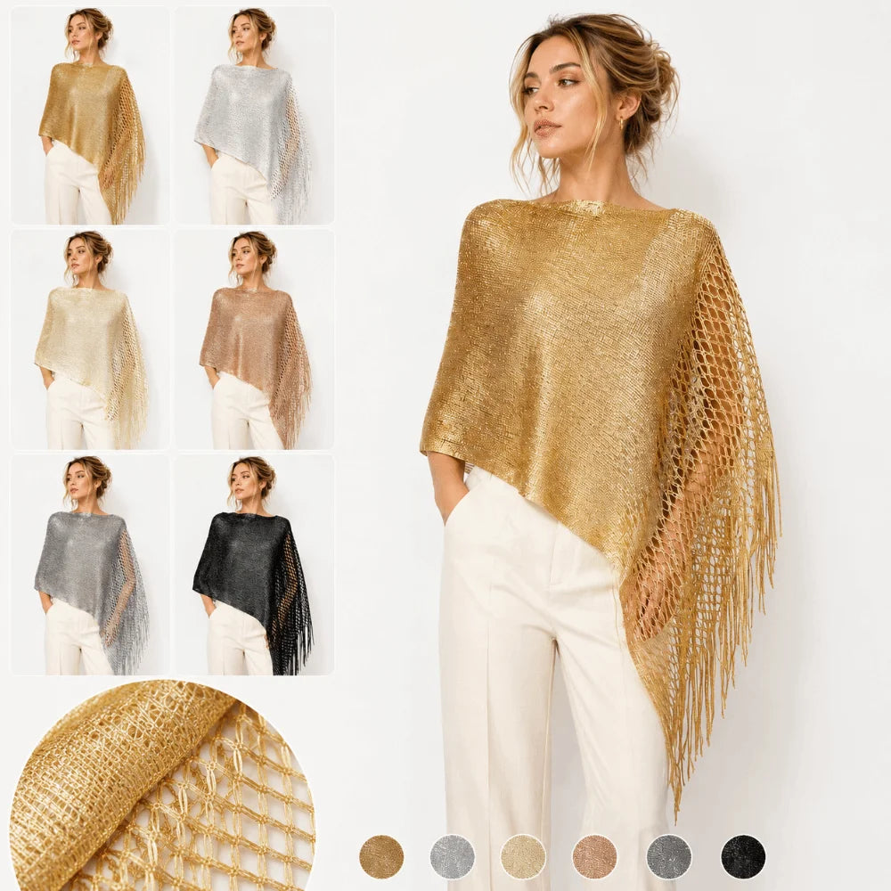Multicolor Hollow Out Shawl Solid Tassel Sun Protection Gold Silver