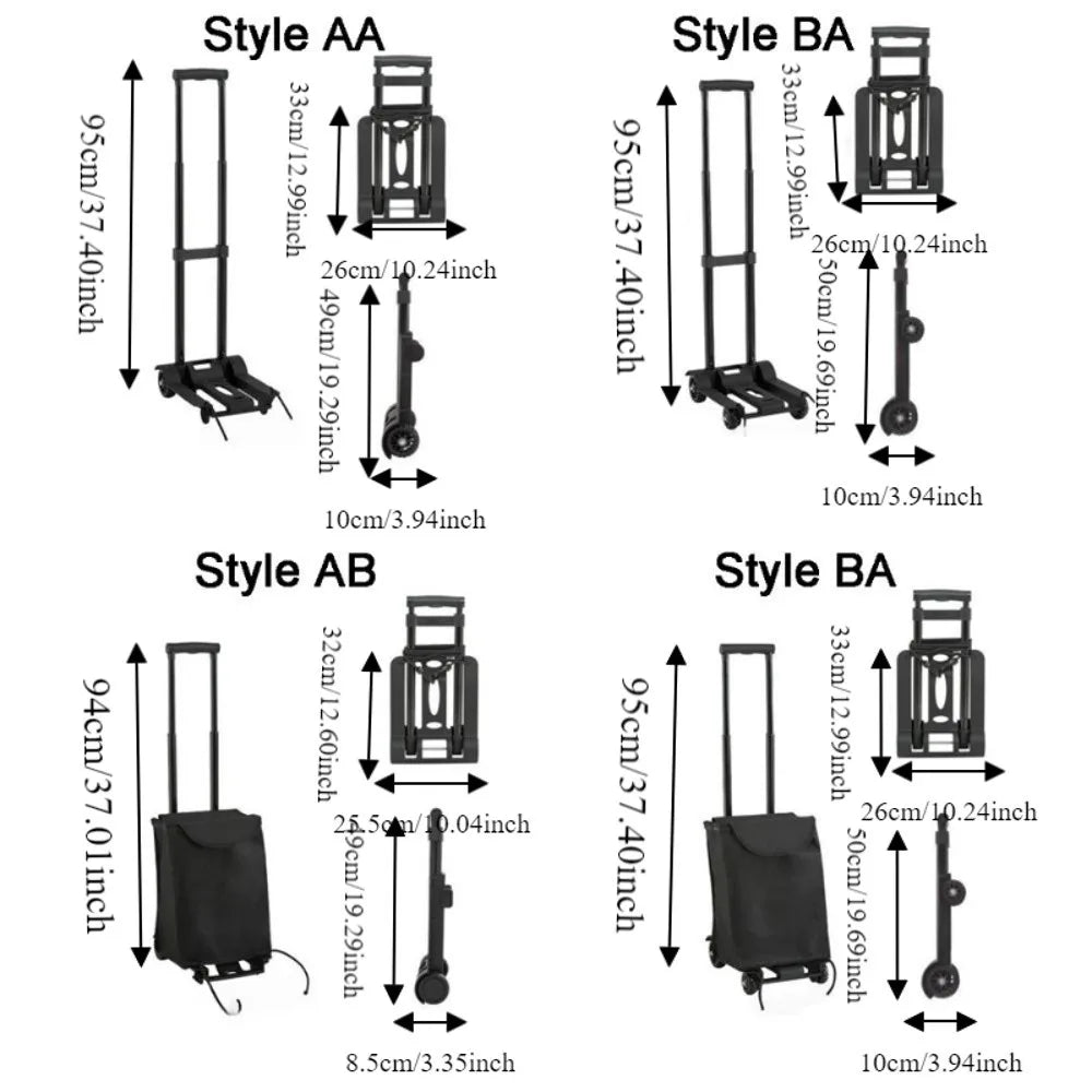 Stable 2/4 Wheel Folding Hand Truck Retractable Labor-Saving Luggage Cart Movable Strong Load-Bearing Trolley Truck for Home Vue