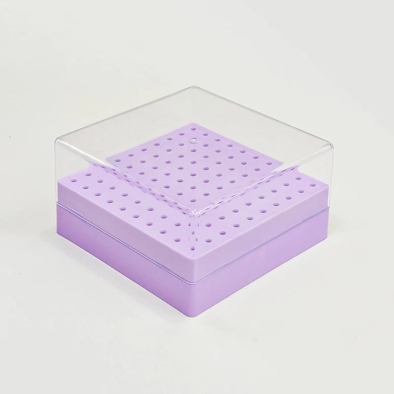 100 Holes Nail Art Drill Storage Box Grinding Polish Head Bit Holder Display Nail Drill Bits Organizer Plastic Nail Stand Vue Purple