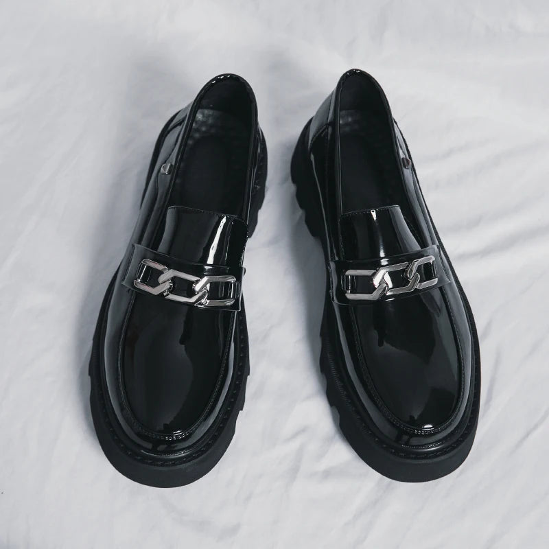 Men's Patent Leather Slip-On Loafers | Thick Sole Dress Shoes Men's Dress Loafers Vue