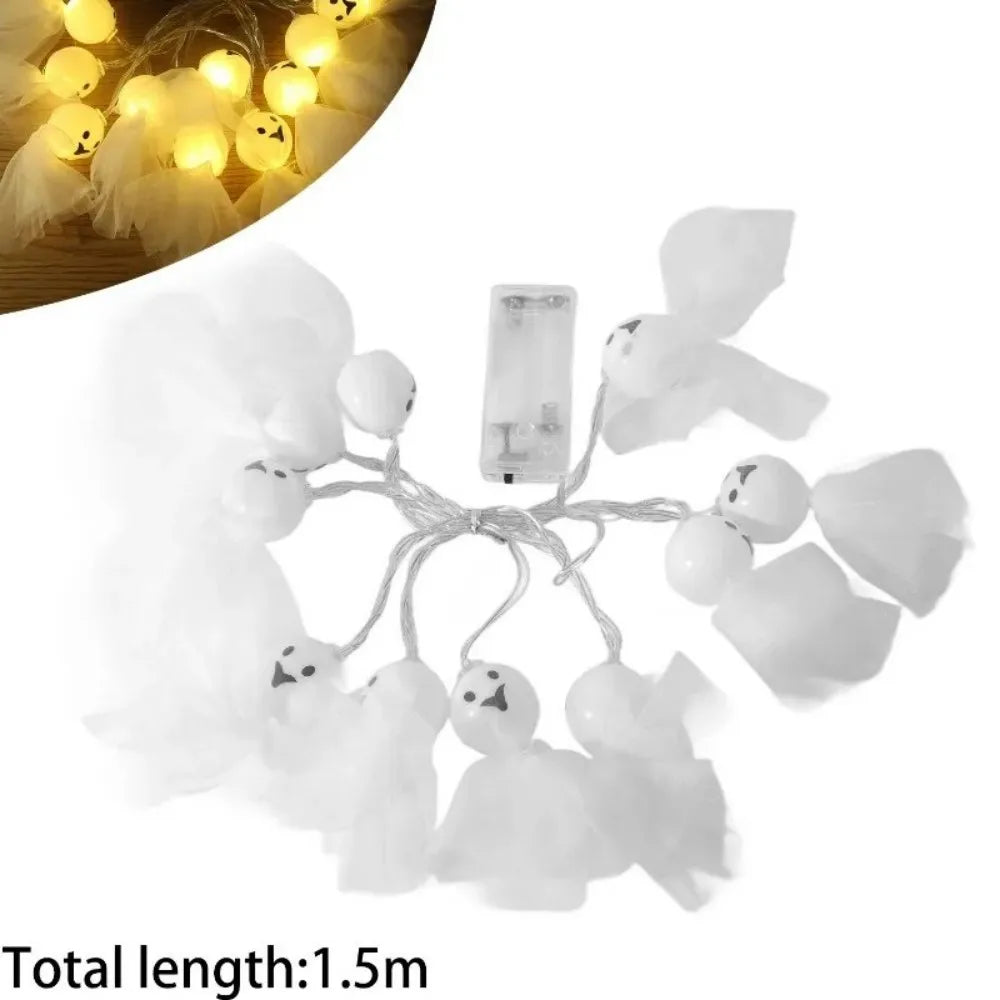 Halloween Themed Ghost Fairy Lights, Lights with Tulle Skirt Ghost, Pumpkin and Skull for Indoor Party, Home and Wall Decoration Vue