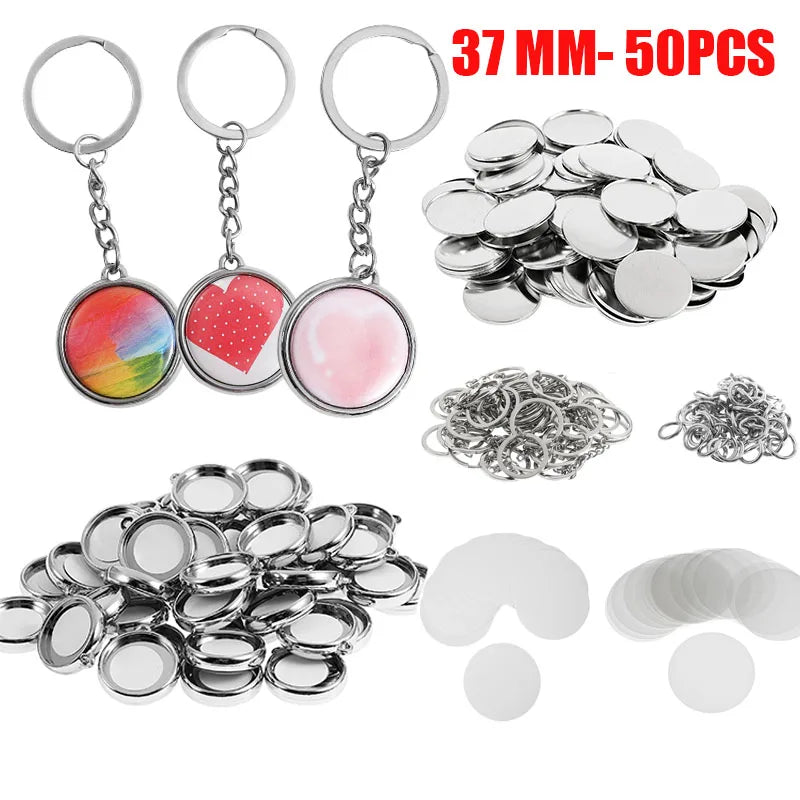 Double-sided Keychain Back Button Parts for Button Maker Machine 25mm 32mm 37mm Round Badge Making Supplies Includes Metal Cover Vue 37mm