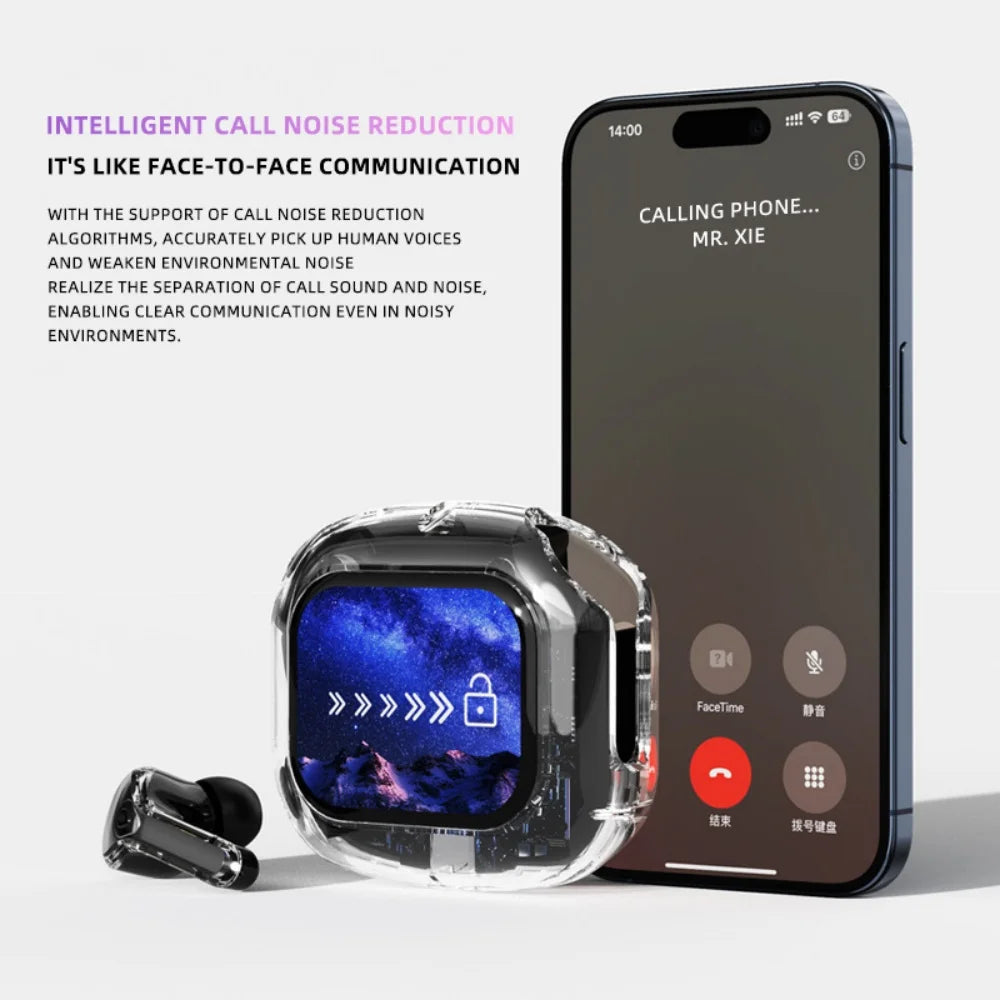 Wireless Bluetooth-compatible Earphones Intelligent Touch Color LCD Screen TWS Earbuds HIFI Noise Reduction Stereo Earphones Vue