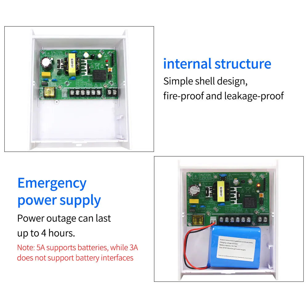 AC 100~240V DC 12V 3A/5A Power Supply Support Backup Battery Interface RFID Card Access Control System Power Supply Vue