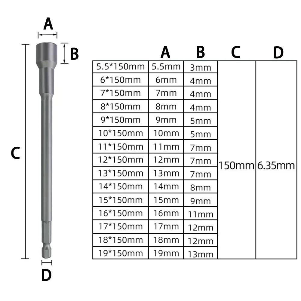 150mm Magnetic Hex Nut Driver Socket Bit 6–19mm Chrome Vanadium Hex Nut Driver Socket Vue