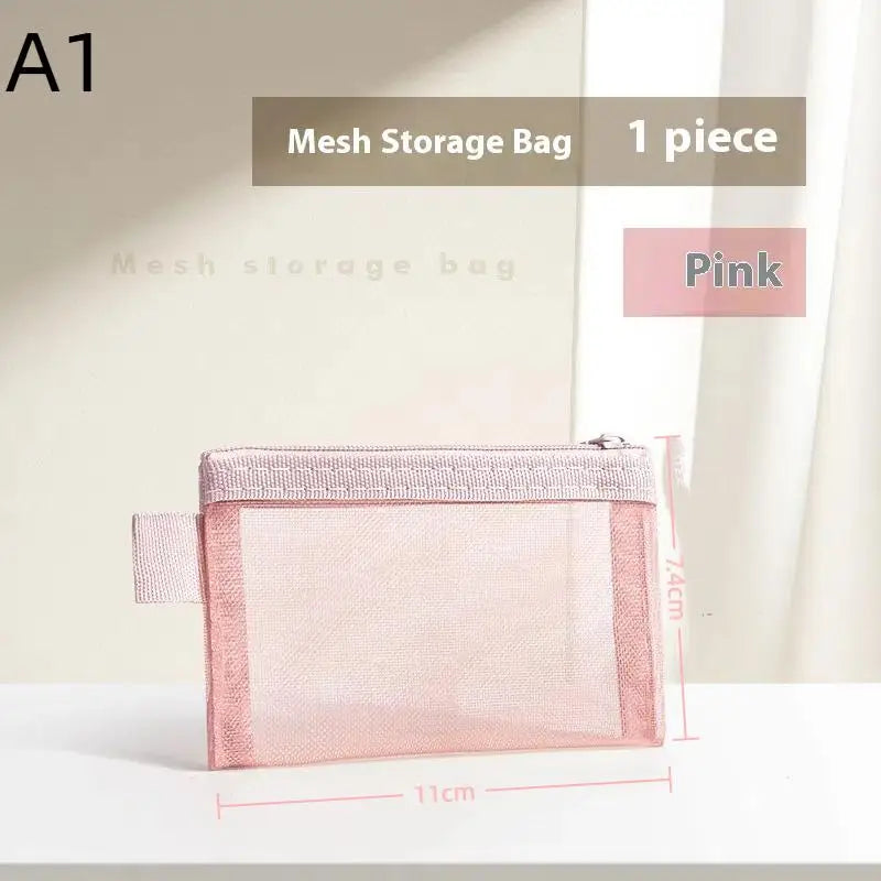 1Pcs Travel Storage Carry Pouch With Zippered Portable Mini Zipper Mesh Storage Bag Coin Purse Small Square Mesh Coin Purse Vue A1