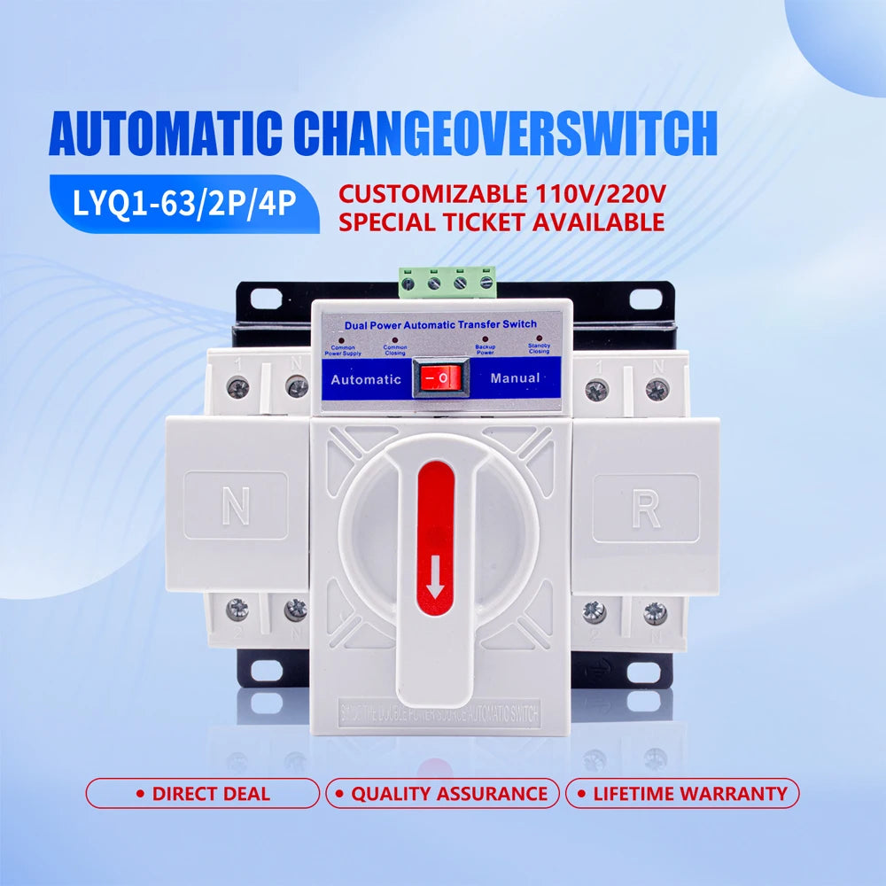 2P 4P 63A Dual Power Automatic Transfer Switch 220V CB Class ATS Household Toggle Switch Transfer Device Intelligent Switching Vue