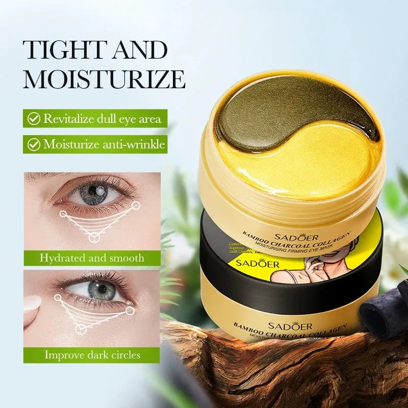 60Pcs Sadoer Black Golden Crystal Collagen Eye Mask Anti Dark Circles Anti-Aging Anti Wrinkles Moisturizing Eye Patches Vue