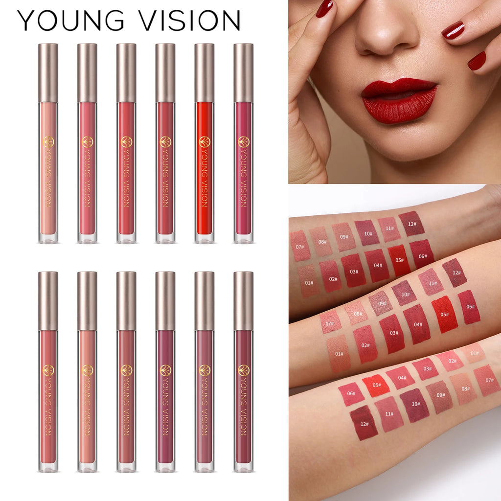 YOUNG VISION 6Pcs/Kit Matte Liquid Lipstick Gift Set Easy Application, Waterproof and long-lasting without fading Lip Gloss Vue