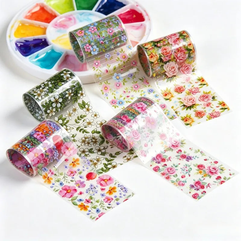 10 Rolls Colorful Rose Flower Nail Foil Transfer Sticker Chinese Character Design Elegant Lace Floral for Spring Nail Decor Vue