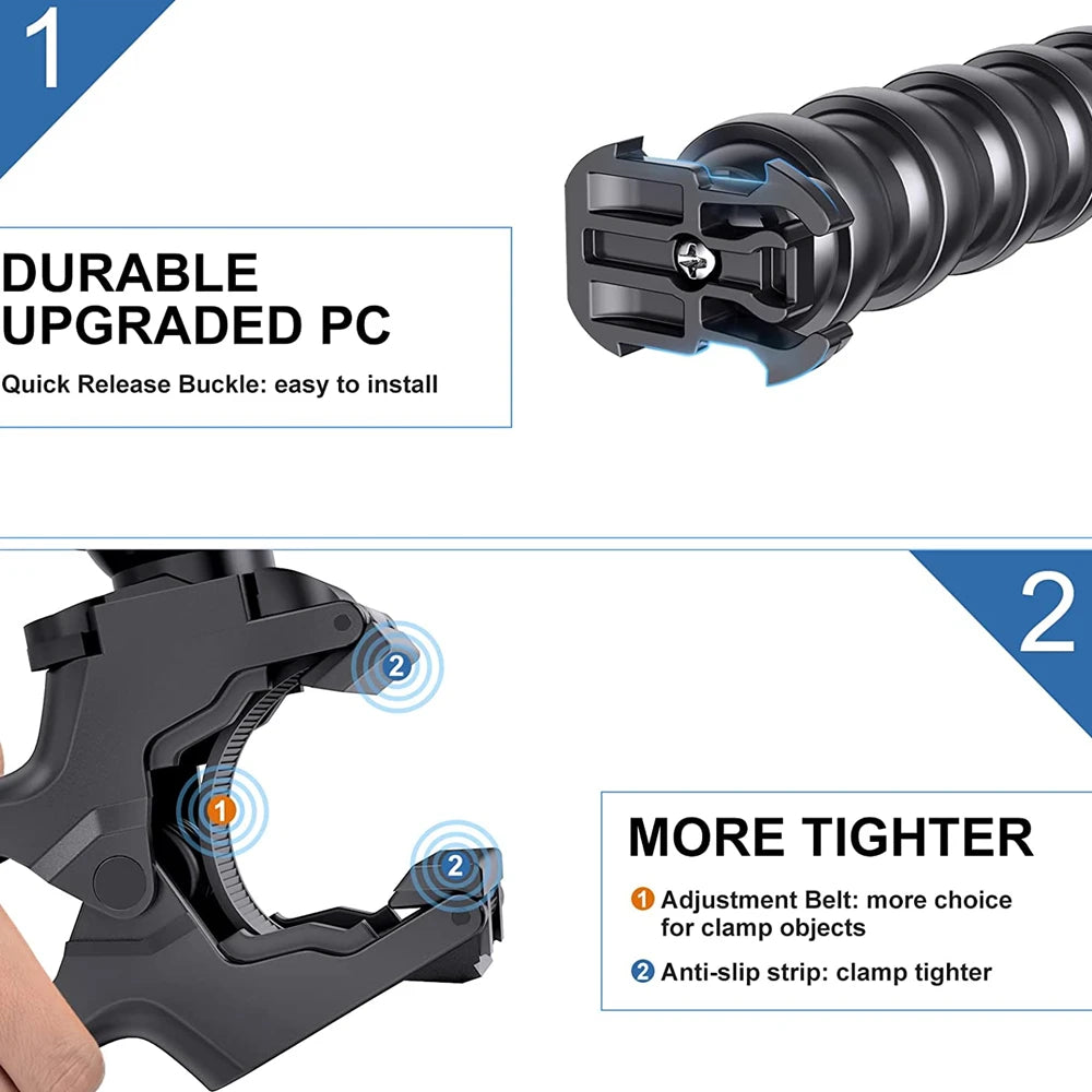 8 Joints Jaws Flex Clamp Mount Adjustable Gooseneck Mount for GoPro Hero 12 11 10 9 8 7 6 5 4 Session Insta 360 DJI Cameras Vue