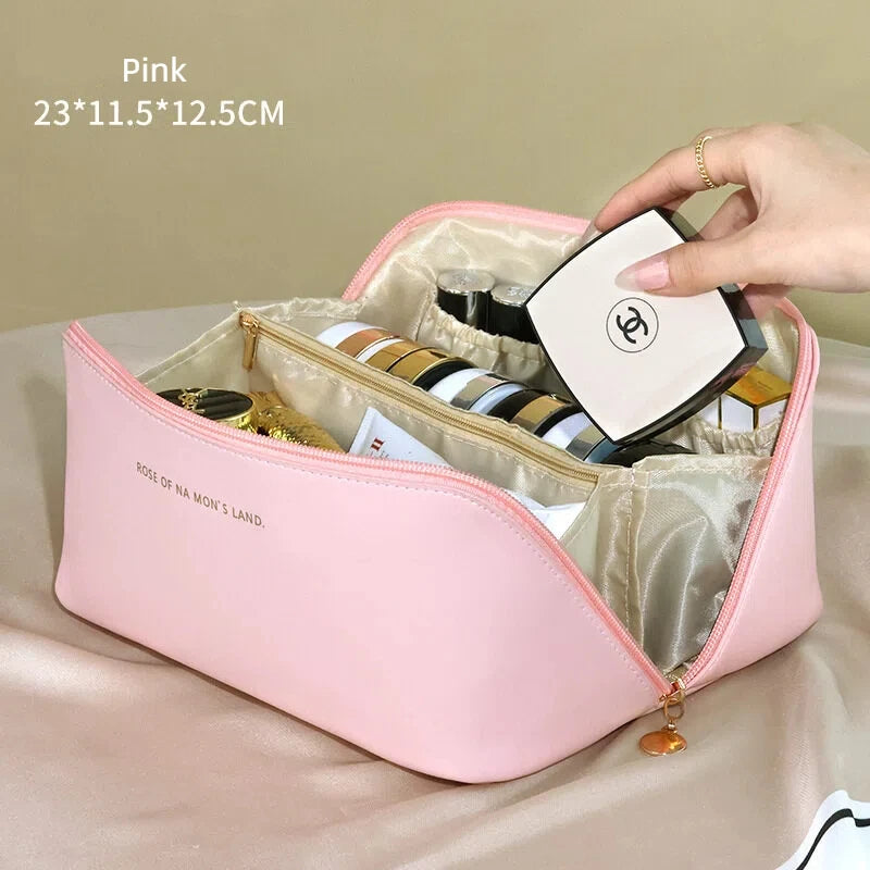 Makeup Organizer Female Toiletry Kit Bag PU Leather Portable Travel Toiletry Bag Women Cosmetic Bag Toiletries Organizer Vue Pink CN