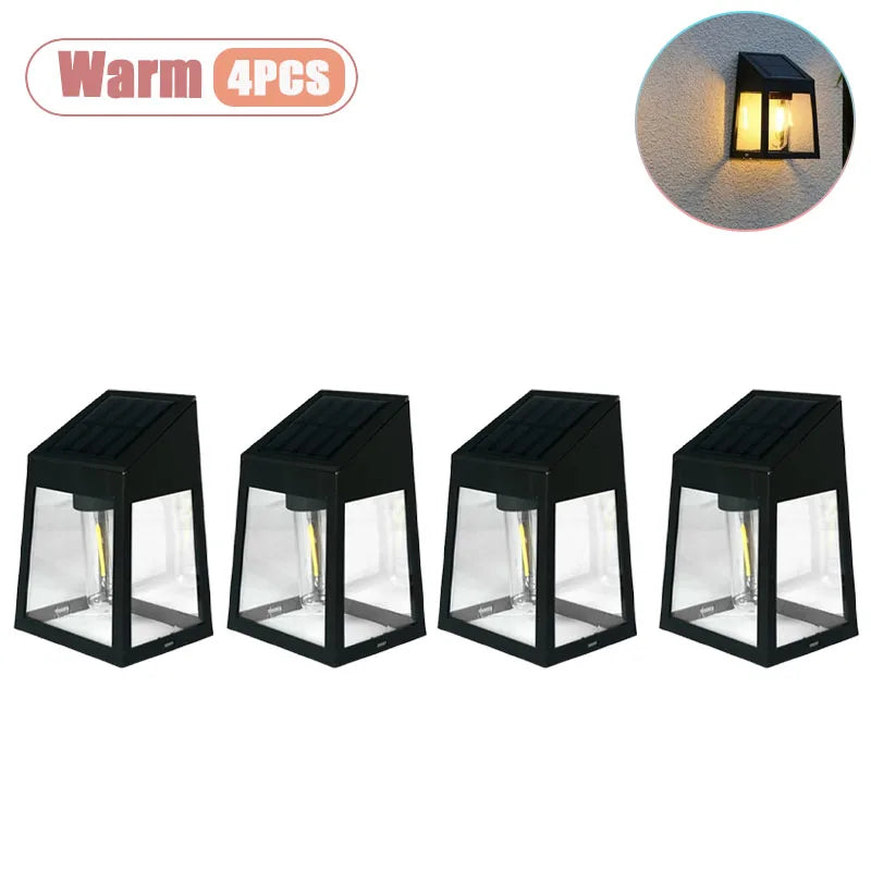 1-10PCS Solar Garden Wall Lantern Outdoor Waterproof Tungsten Filament Glow for Courtyard Fence Decorative Exterior Lighting Vue Warm-4PCS