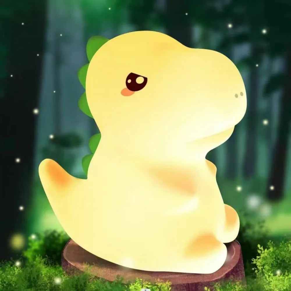 Warm Light Dinosaur Shape Silicone Night Light USB Charging Soft LED Night Lamp Cartoon Rechargeable Dimmable Lamp Bedside Vue White