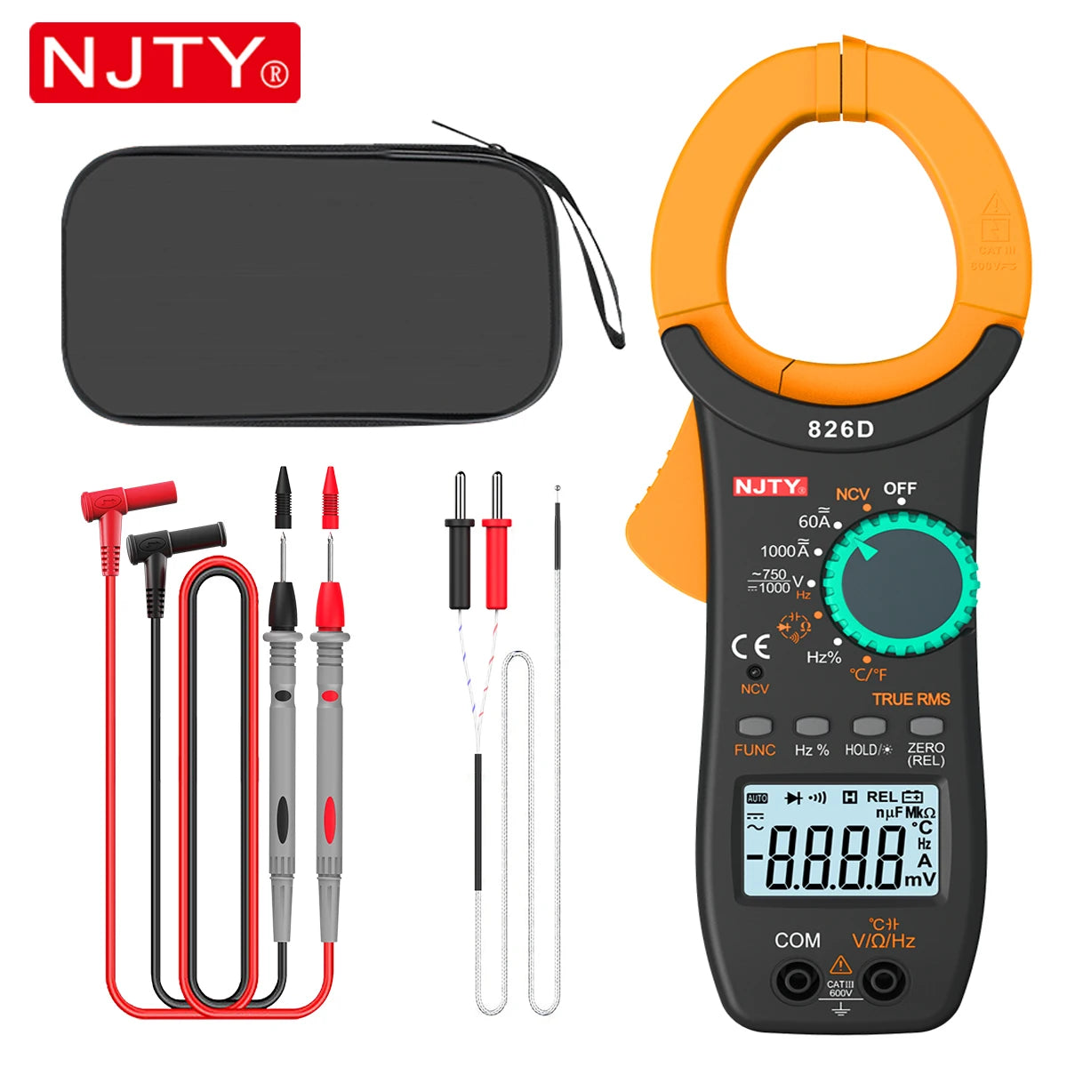 AC/DC Digital Clamp Multimeter Amp Meter 1000A 6000 Counts Voltage Capacitance Resistance Pinza Amperimetrica Temp Duty Cycle Hz Vue black