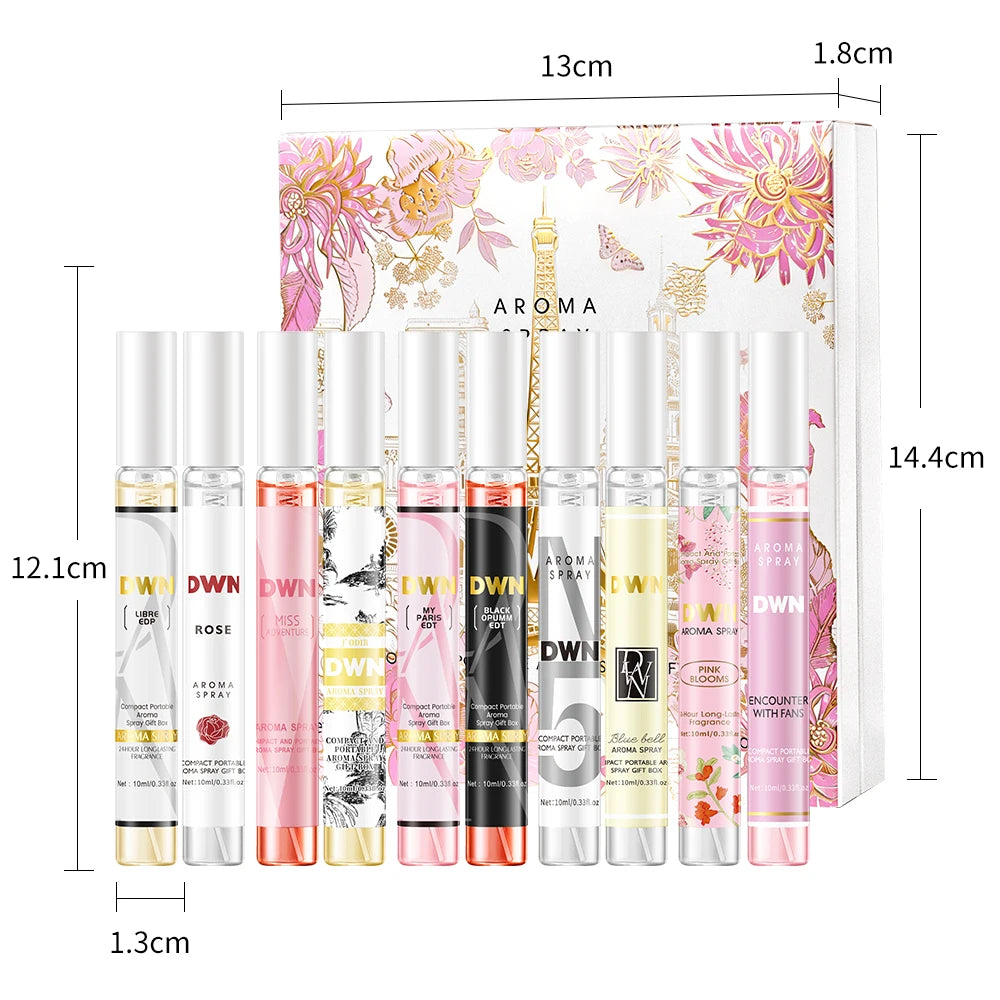 Women's 10PCS Alcohol-Free Fragrances Set, Romantic Floral Scents, Elegant Gift Box, Long-Lasting, Ideal for Daily Use & Gifting Vue