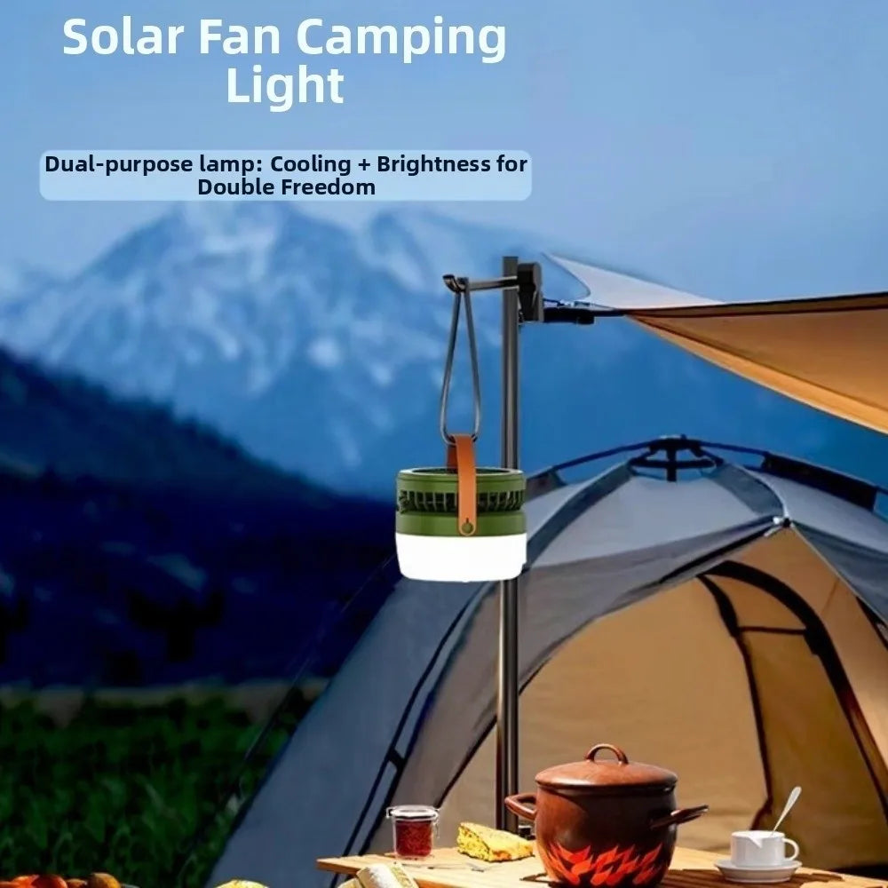 Camping Folding Fan Light Multi Functional USB Rechargeable/Solar Cooling Fan with Light Compact Adjustable Tent Hanging Lantern Vue