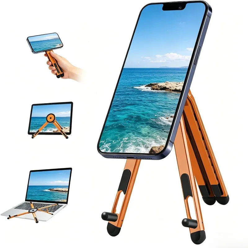 3-in-1 Foldable Laptop Stand Magnetic Phone Holder Aluminum Portable Desk Tripod Mount for Laptop Tablet & Phone Travel Vlogging Vue