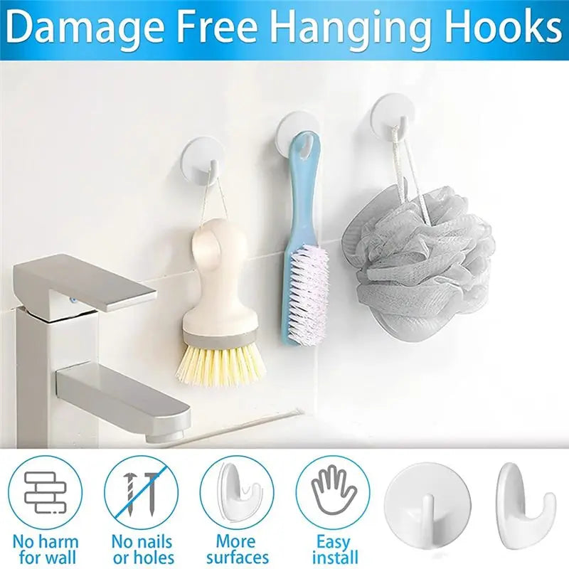 ABKW-24 Pcs Plastic Hooks Self Adhesive, Sticky Hooks Removable Wall Hooks,Stick On Hooks For Hanging Coat Cloth Towel Vue