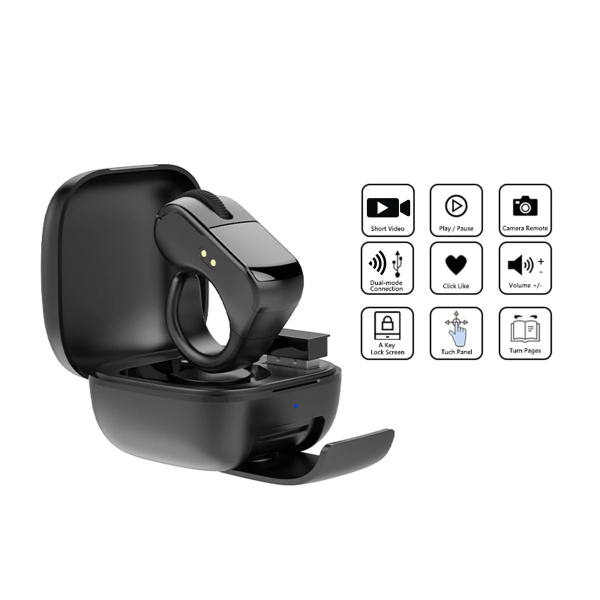Bluetooth Ring Touch Screen Remote Control for iPhone Android Video Scrolling Ebook Page Turner Music Playback Photo Shutter Vue