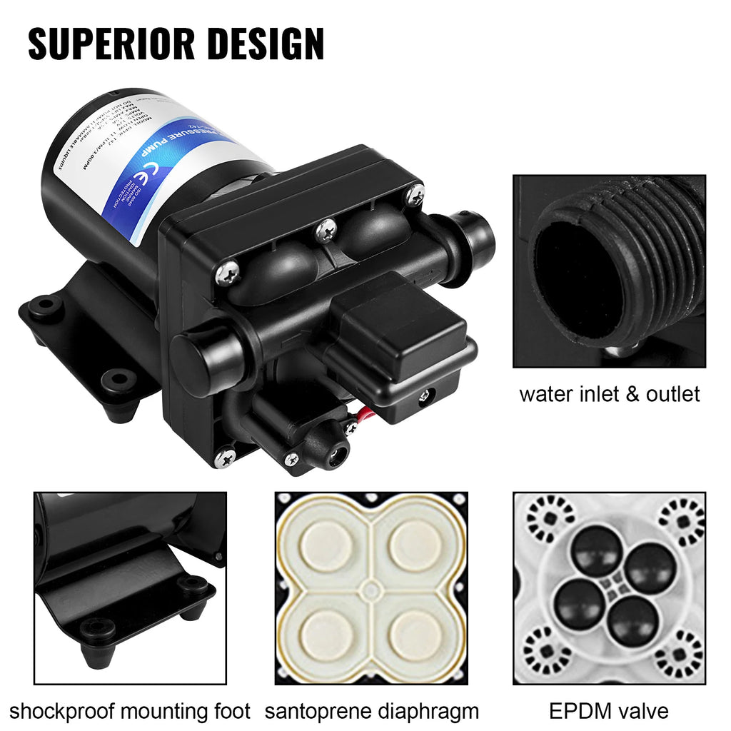 SucceBuy Fresh Water Pump 3 GPM with Pressure Switch 45PSI Detachable Strainer 12V Diaphragm Pump for RV Camper Marine Boat Lawn Vue