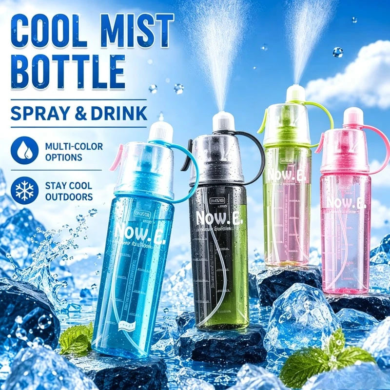 Spray Misting Water Bottle Portable for Outdoor Sports Summer Cooling Hydration Plastic Cup for Men Women Travel Vue