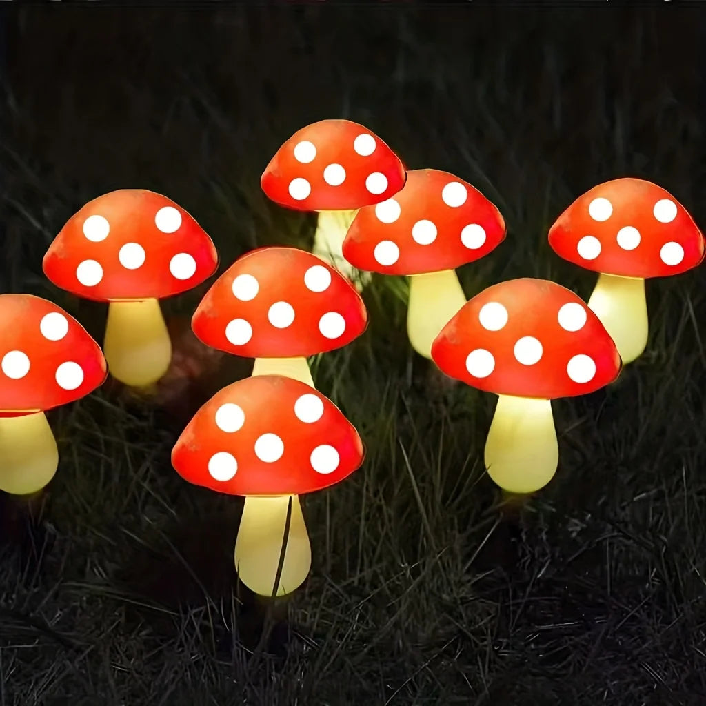 Cute Solar Mushroom Stake Lights 8/12/20 LED 8 Lighting Modes Garden Path Lawn Festival Party Decoration Gift Vue