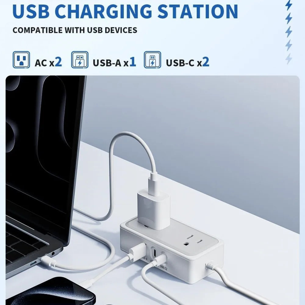 5 In 1 US Power Strip Socket with 3 USB/2 AC Outlets 1.2M Extension Cord Cable Surge Protection Socket for Home Appliance Vue