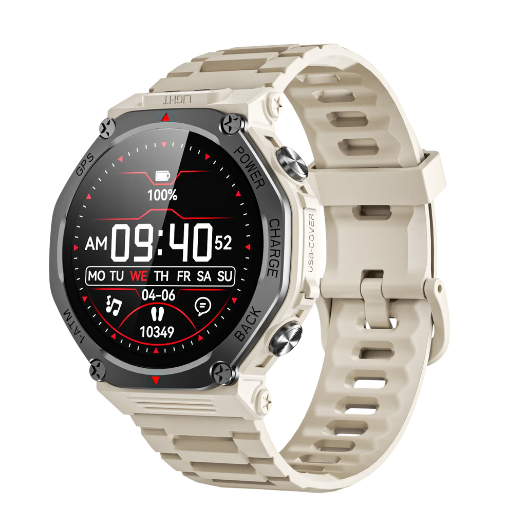 NEW Military GPS Smartwatch Android/IOS with 1.39''Screen 1200mAh Big Battery Bluetooth LED Light Wireless Call for Camping Man Vue khaki