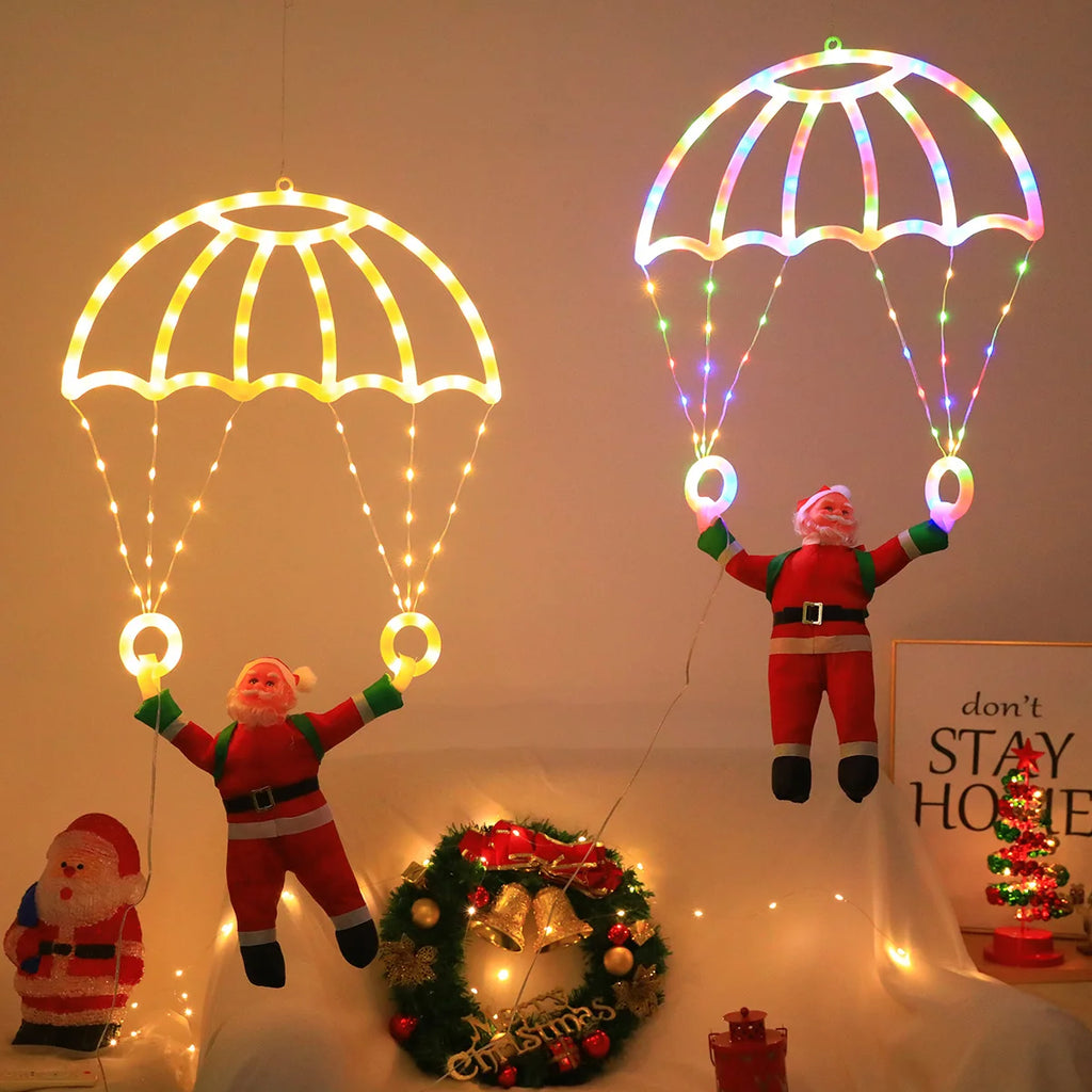 Creative Parachute Santa LED Lights,USB+Remote 8 Modes,Indoor/Outdoor Xmas Party Wedding Fireplace Decor, Perfect Christmas Gift Vue