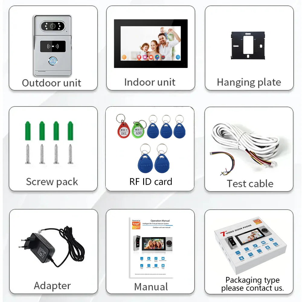 Tuya App WIFI 4 wire Video Door Phone System Sets Smart Home Doorphone Camera 1080P with Monitors for Villa Apartment Office Vue