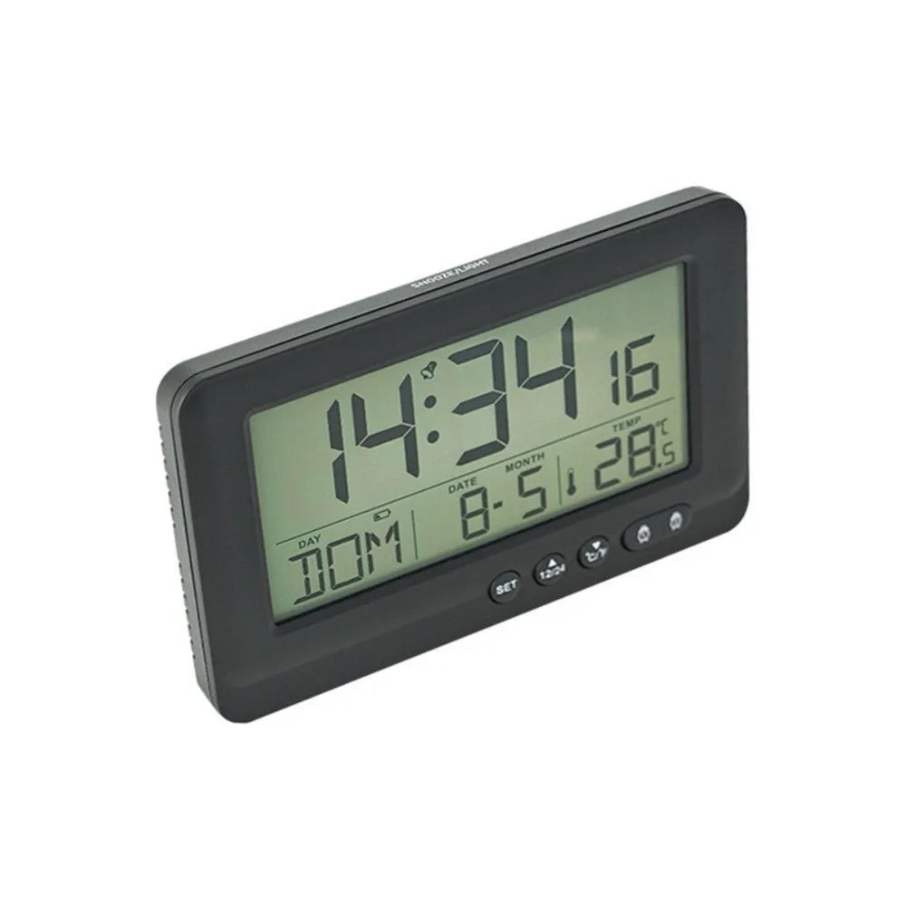Time/Date/Week/Temperature Electronic Alarm Clock LCD Display Soft Lighting Digital Alarm Clock Plastic 12/24 Hours Vue Black