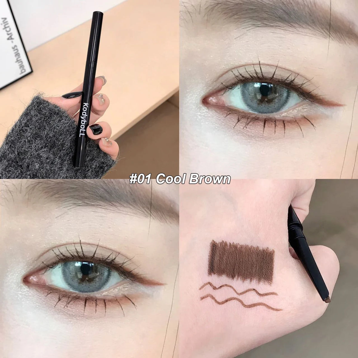 Waterproof Matte Red Eyeliner Gel Pencil Ultra-thin Long Lasting Quick Dry Smooth Black Eye Liner Pen Silky Makeup Cosmetics Vue 01 Cool Brown 0.2g