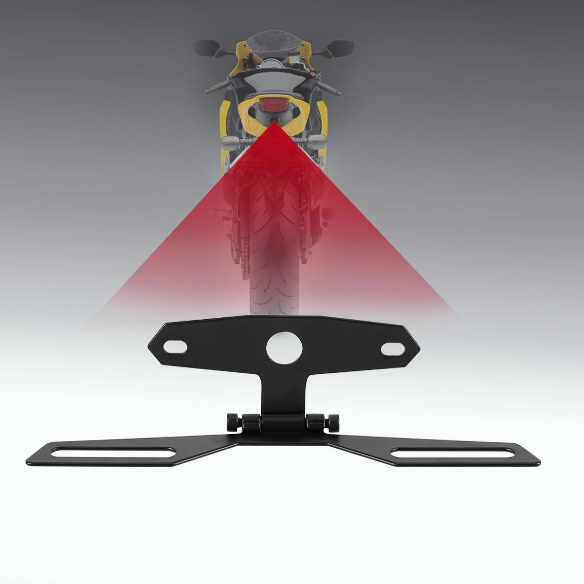 Motorcycle folding license plate and taillight bracket. Suitable for motorcycles and ATVs. Vue