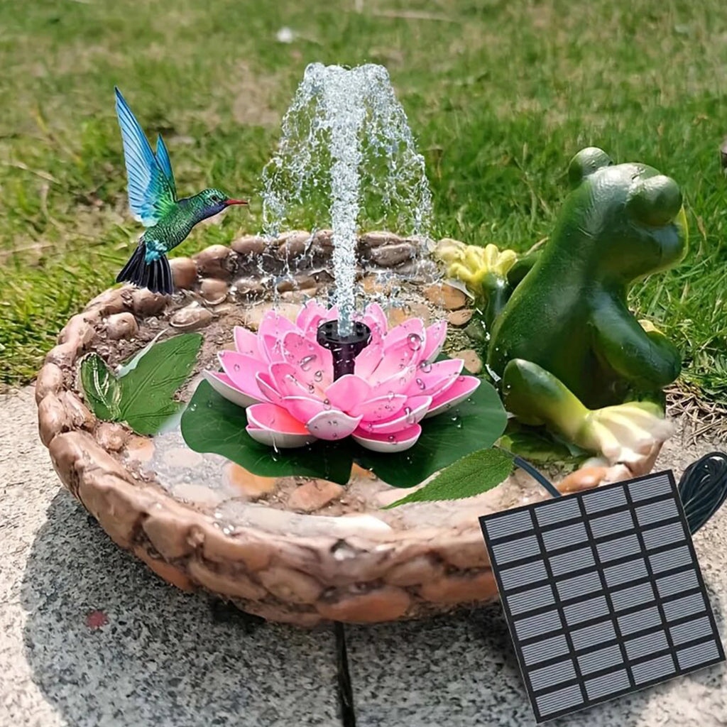 1.5W Lotus Solar Bird Bath Fountains with 6 Nozzles Free Standing Solar Fountain Floating for Garden Pond Pool and Outdoor Vue