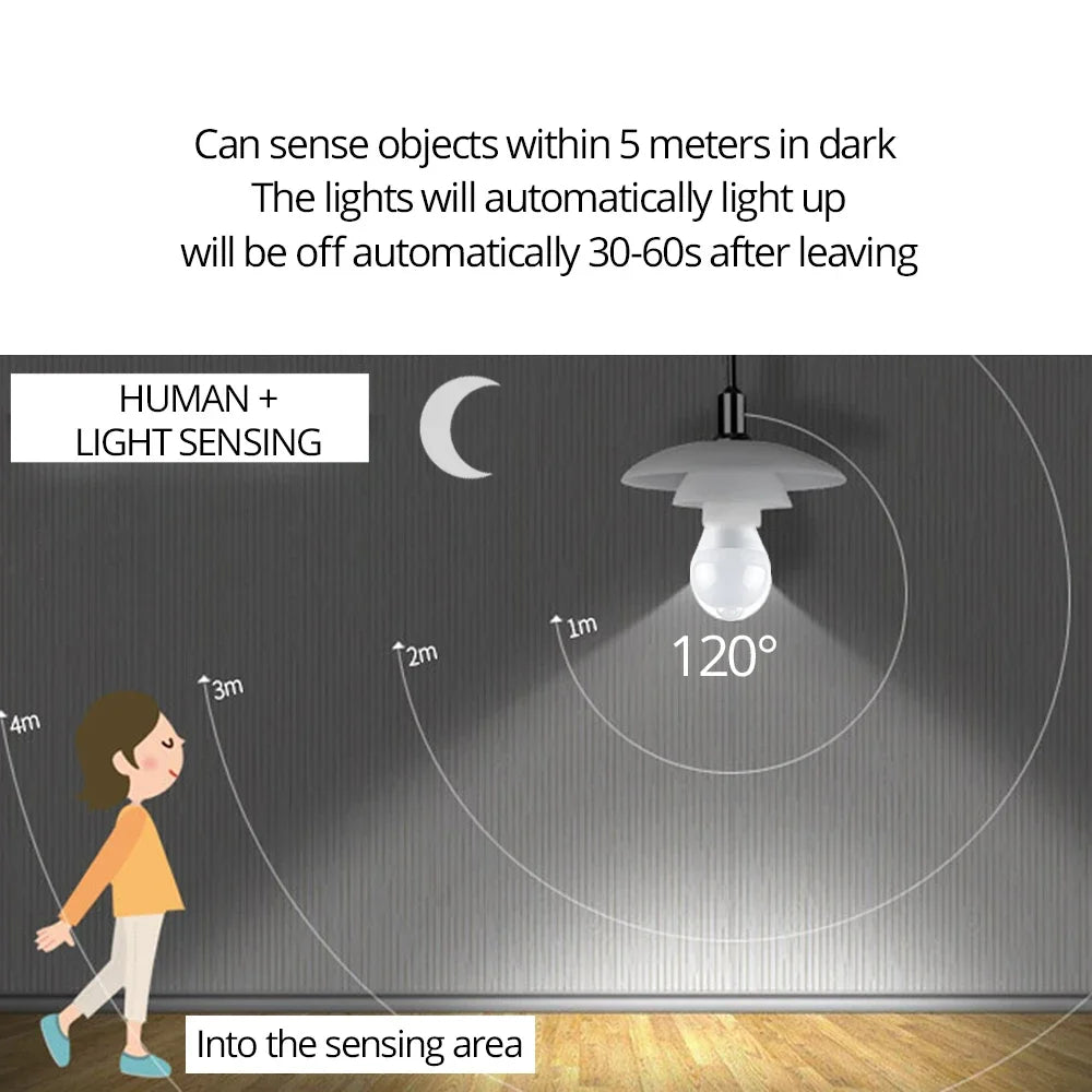 Security Led Light Bulb with Motion Sensor E27 E26 B22 12W 85-265V Movement Activated Dusk to Dawn Lamp for Porch Garage Hallway Vue