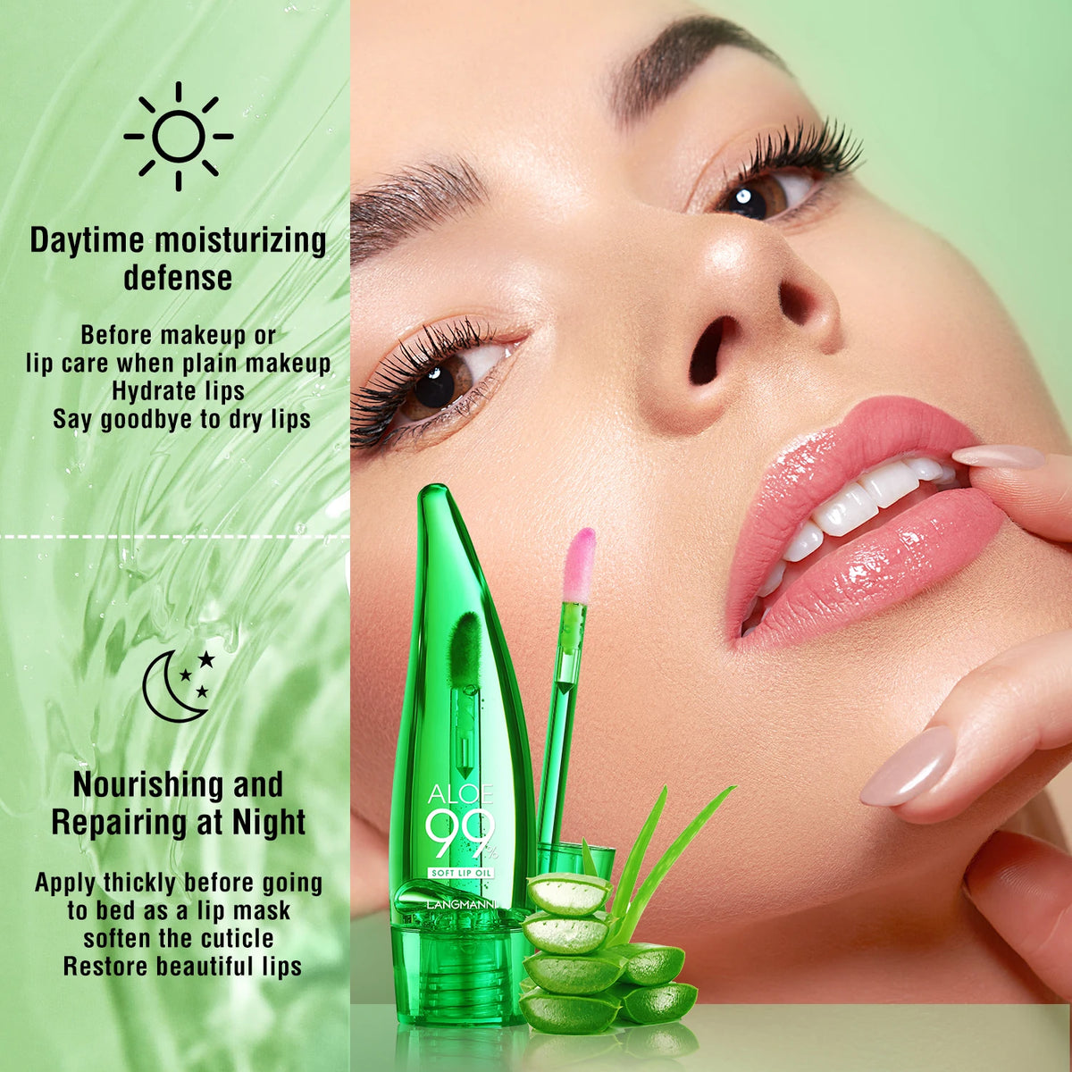 langmannni Aloe Vera Moisturising Lip Gloss Warm Feeling Colour Changing Lip Glaze Long Lasting Moisture Lip Oil Vue
