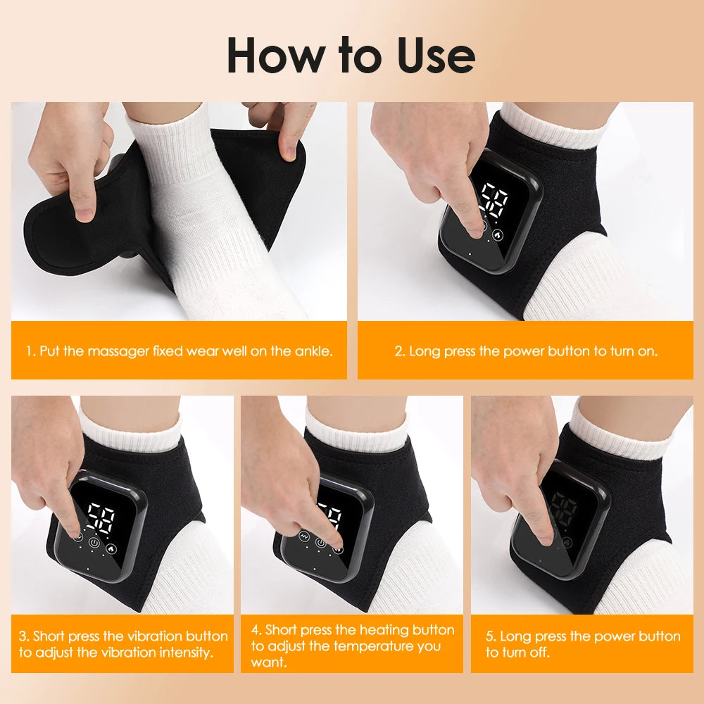 Electric Heating Ankle Guard 3 Levels Hot Compress Vibration Massage Cordless Foot Massager Ankle Joint Protection Heating Strap Vue