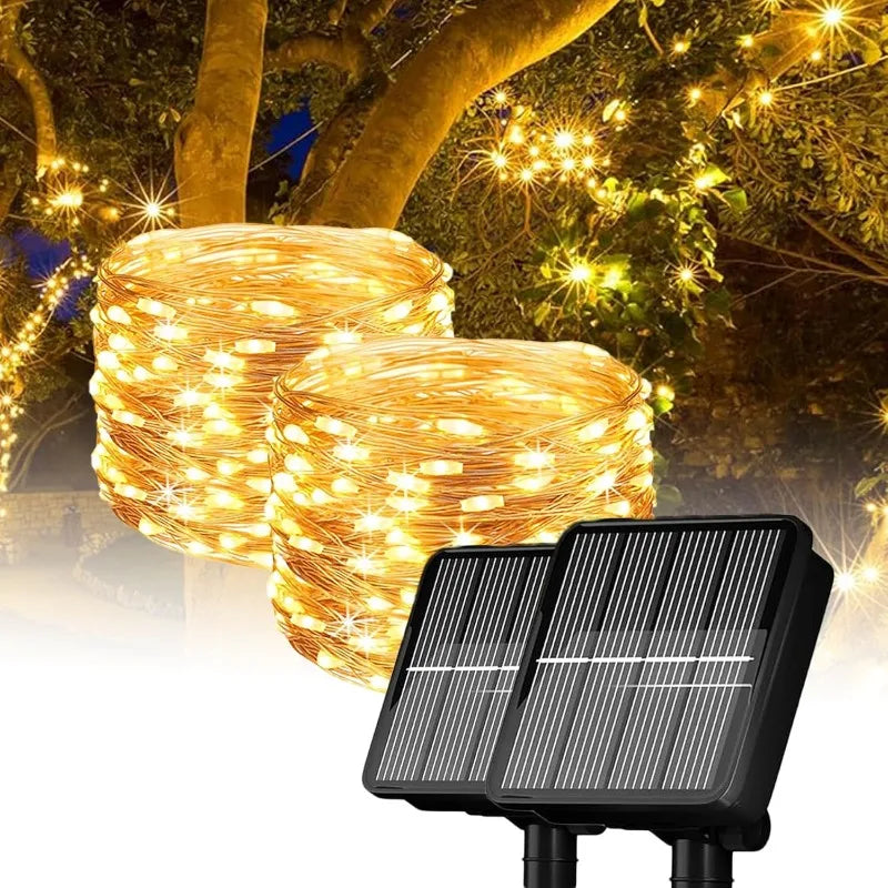 Solar String Lights Outdoor 33FT 100LED Copper Wire Fairy Light Waterproof Fairy Lights for Wedding Party Yard Tree Garden Patio Vue