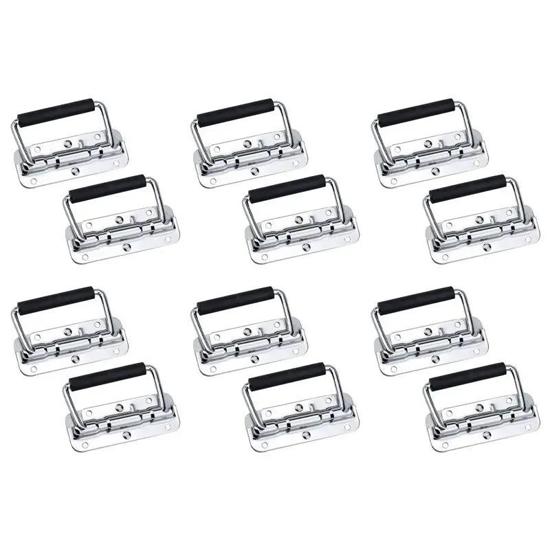 ABKW-12Pcs 304 Stainless Steel Spring Handle Prop Box Tool Aluminum Box Handle Activity Handle Folding Industrial Handle Vue Silver