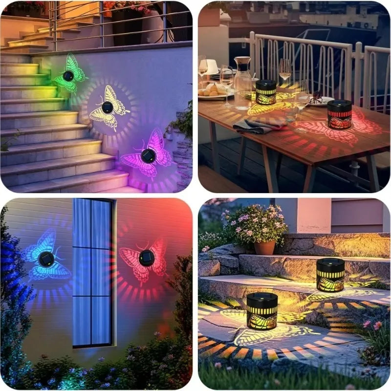 1-8PCS Solar Butterfly Wall Wrought Iron Hollow Projection Vintage Pattern Shadow for Outdoor Fence Balcony Landscape Lighting Vue