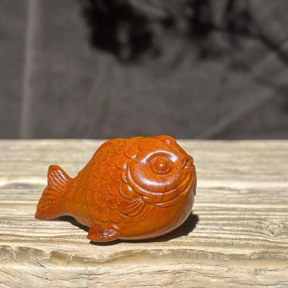 Traditional Mini Koi Fish Ornament Wooden Handmade Fish Car Ornament Lucky Charm Desktop Decoration Office Desk Vue