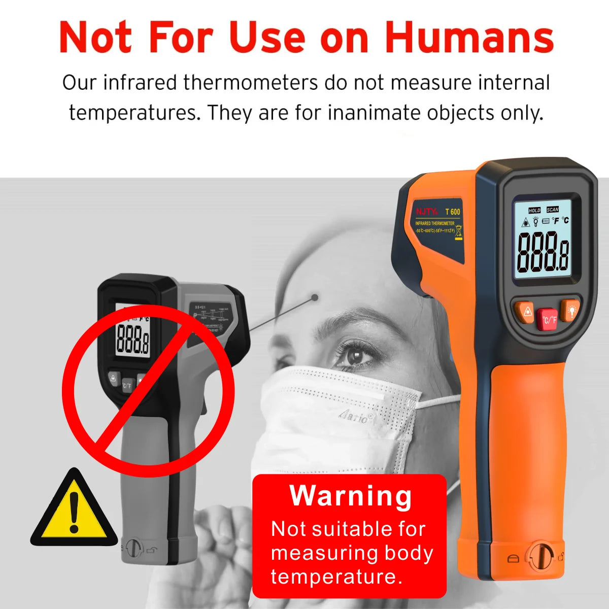 NJTY T600 Infrared Thermometer Handheld Heat Temperature For Cooking Tester Pizza Oven Grill & Engine - Laser Surface Temp Read Vue