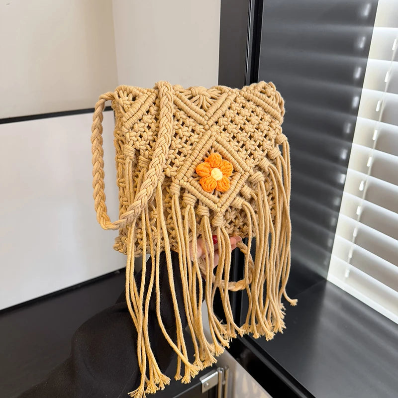 Summer Bags Women Handmade Tassel Beach Woven Handbags Vacation