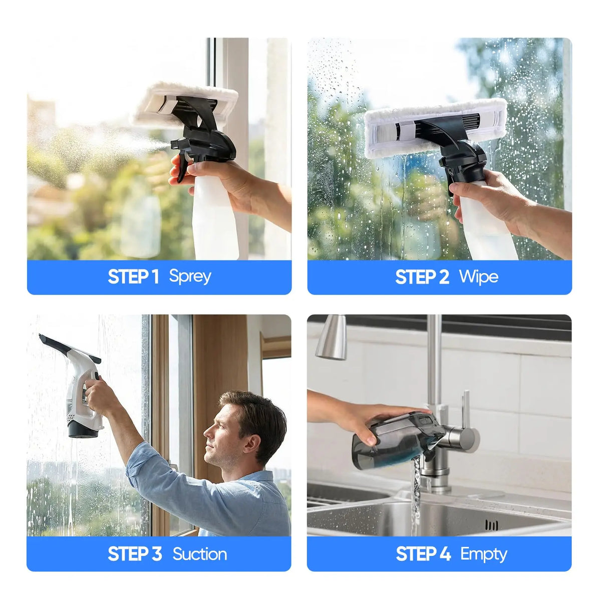 Multifunctional Electric Cordless Window Cleaner Machine White Cordless Rechargeable Automatic Portable Glass Cleaner Tools Vue
