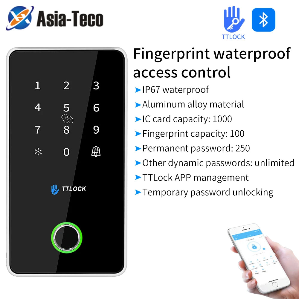 TTLOCK MJ02 Fingerprint Access Control Door System Opener Nfc Bluetooth Electric Gate Metal Keypad 13.56Mhz RFID Card Waterproof Vue